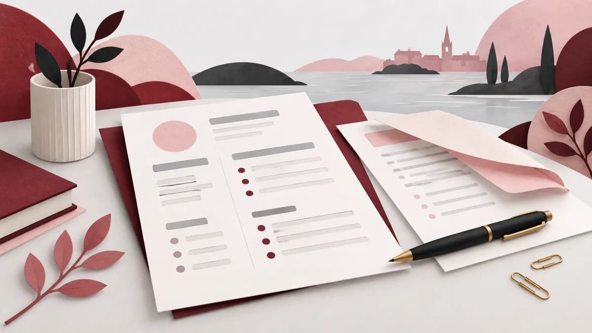 Ett strukturerat CV med penna och anteckningspapper.